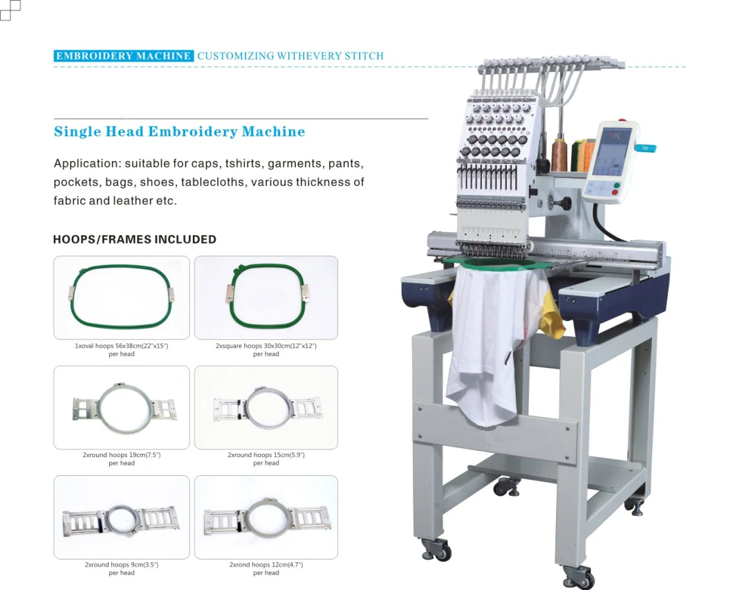 Zy-Em0112 Single Head 12 Needle Embroidery Machine