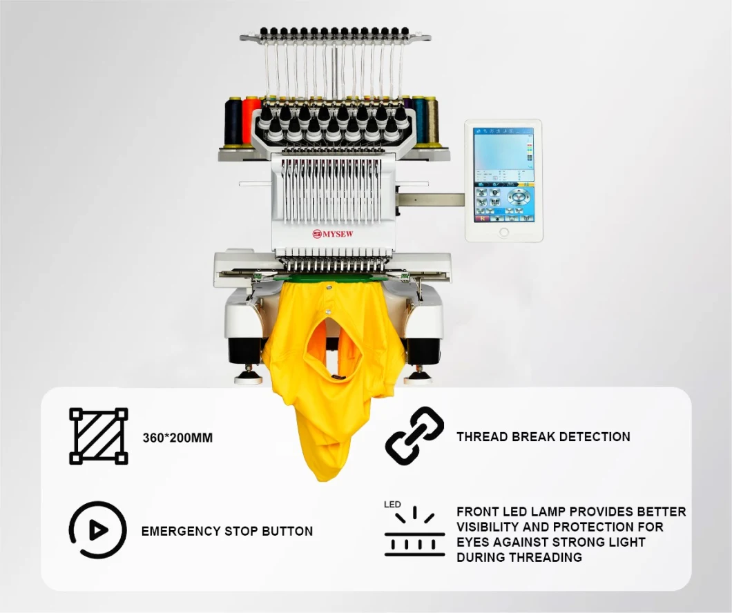 MFS1500 Single Head 15 Needles 360 * 200mm Hat T-Shirt Computerized Embroidery Machine